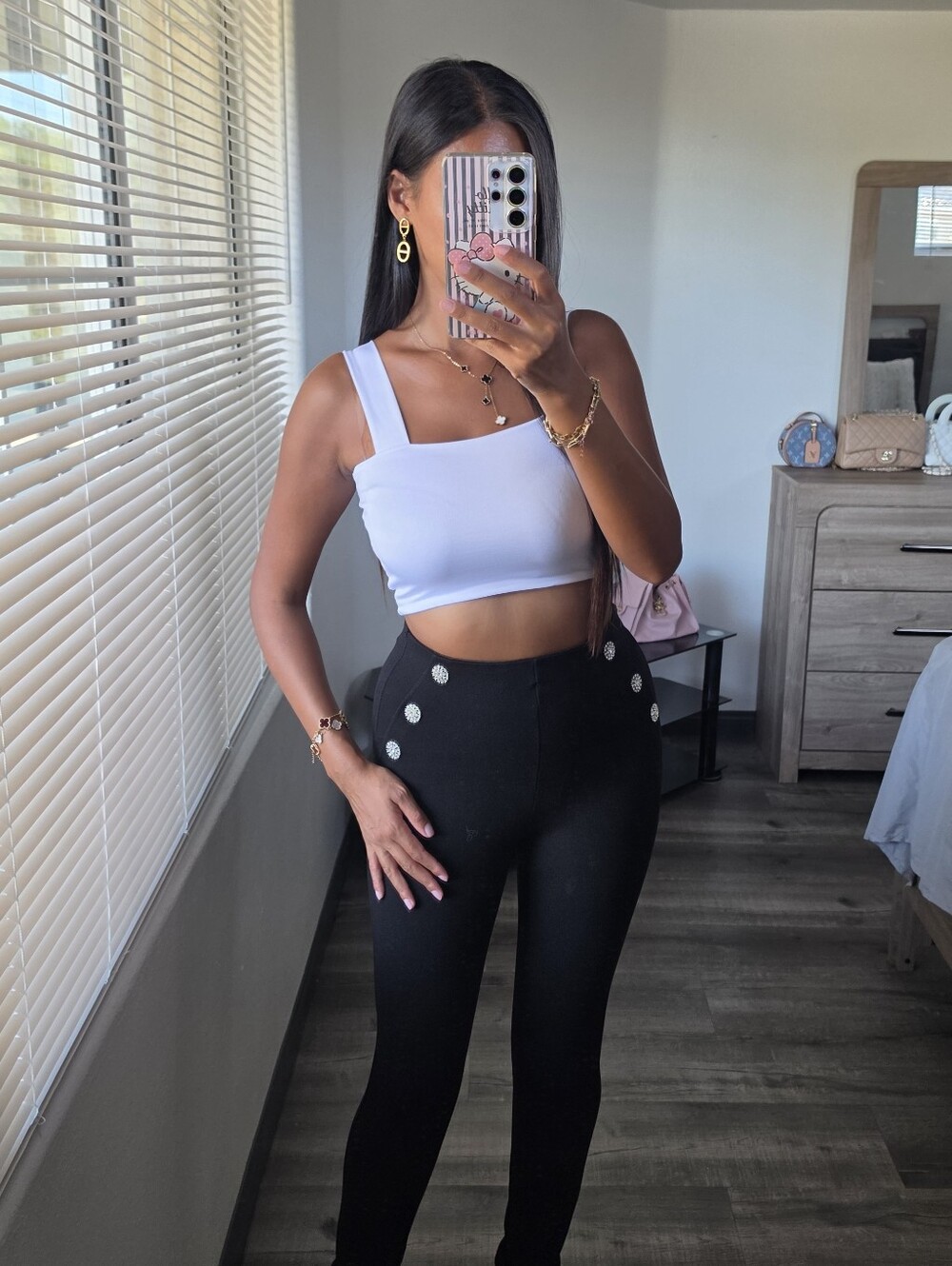 White Square-Neck Crop Tank Top Stretchy - Women
